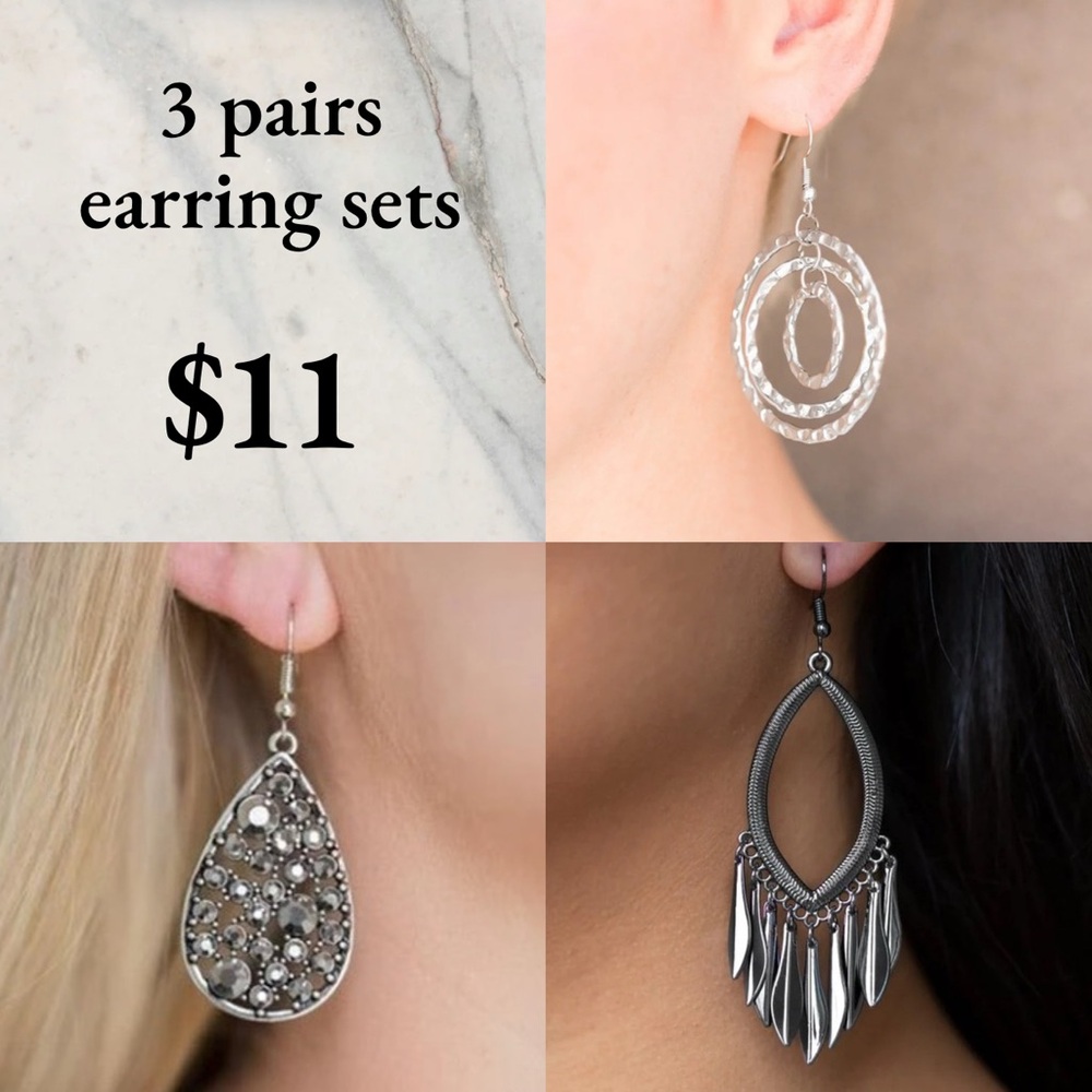 Black Silver Dangle Earring Set paparazzi